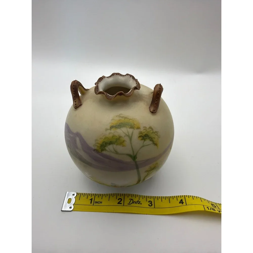 Antique Nippon Hand Painted Porcelain Tripod Vase Landscape Moriage 4 Inch